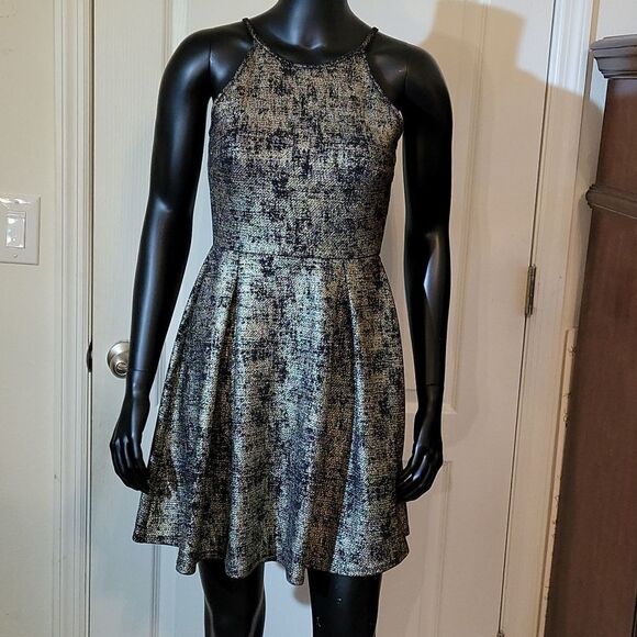 BRAND NEW SOPRANO METALLIC GOLD &BLACK SPAGHETTI STRAP SLEEVELESS DRESS - Picture 3 of 15